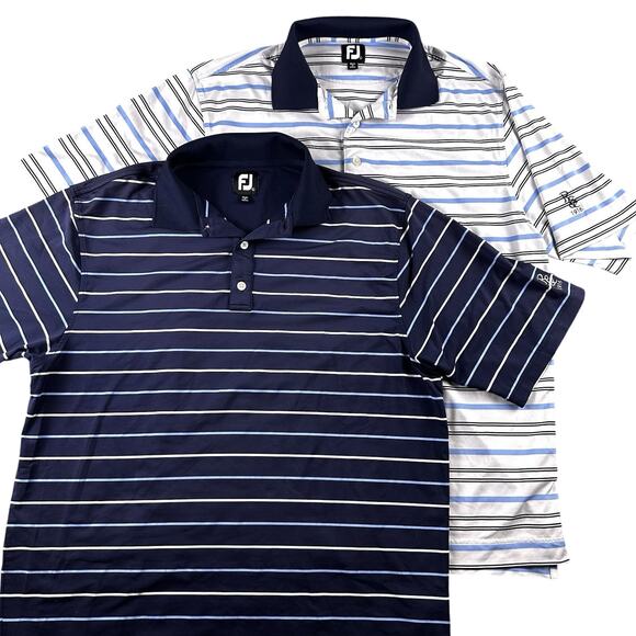 FootJoy Other - Footjoy Mens Polo Size Large (Lot Of 2) White & Blue Striped, Embroidered sleeve